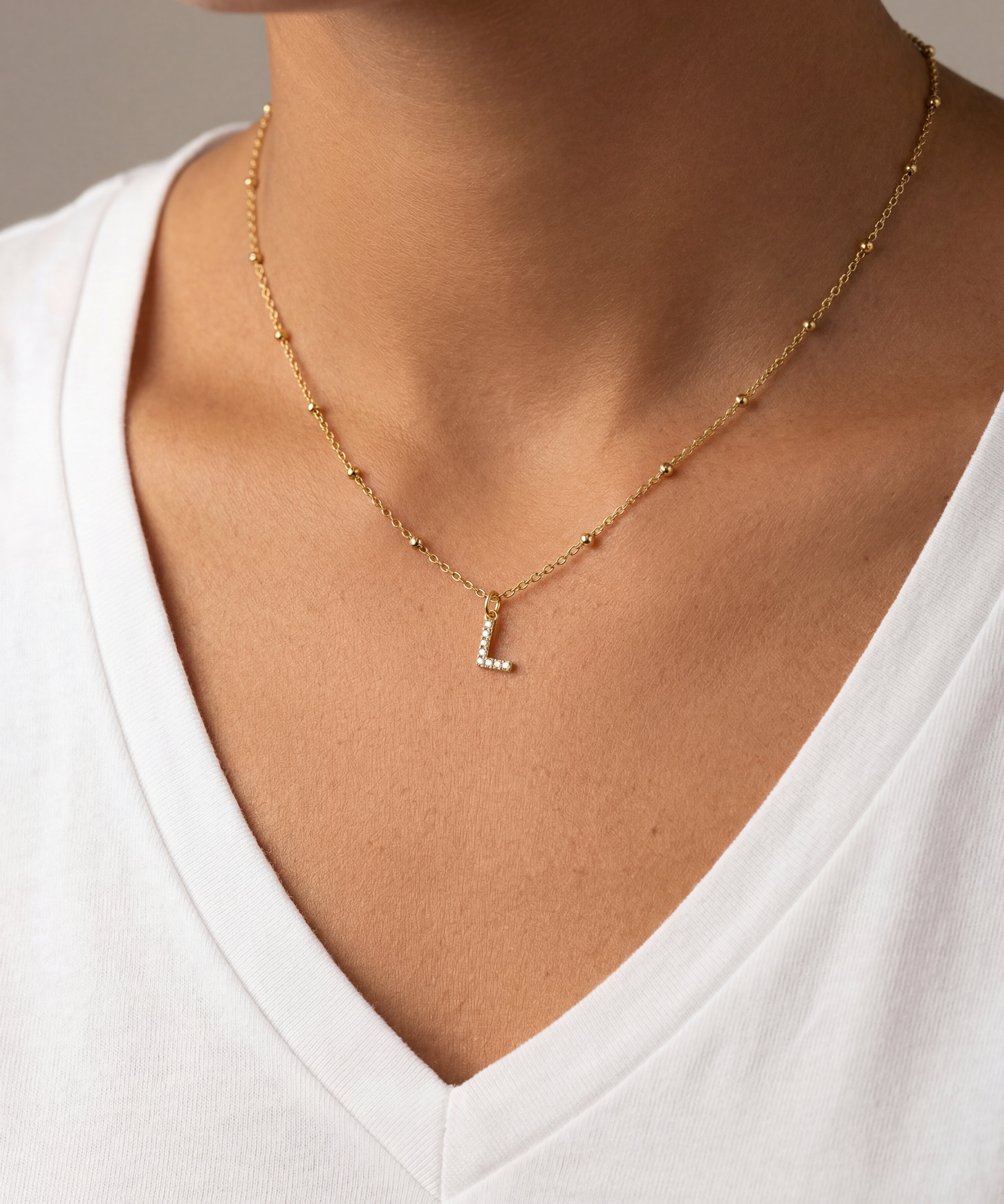 CZ Letter pendant necklace | Gold